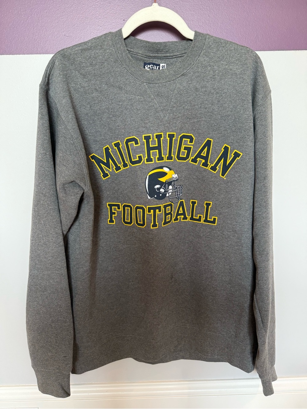 Gear For Sports Gray Michigan Football Crewneck with Yellow Trim